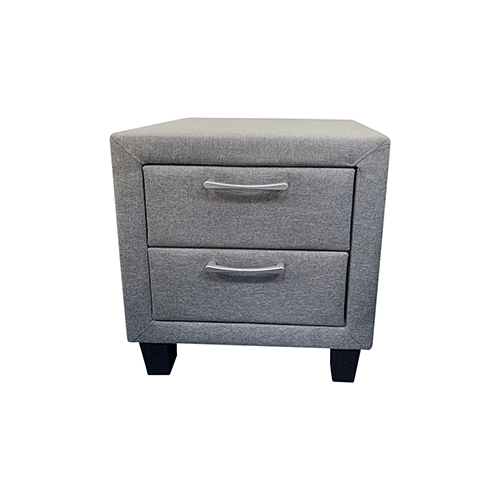 Megan Two Drawers Bedside Table Upholstery Fabric in Light Grey Colour